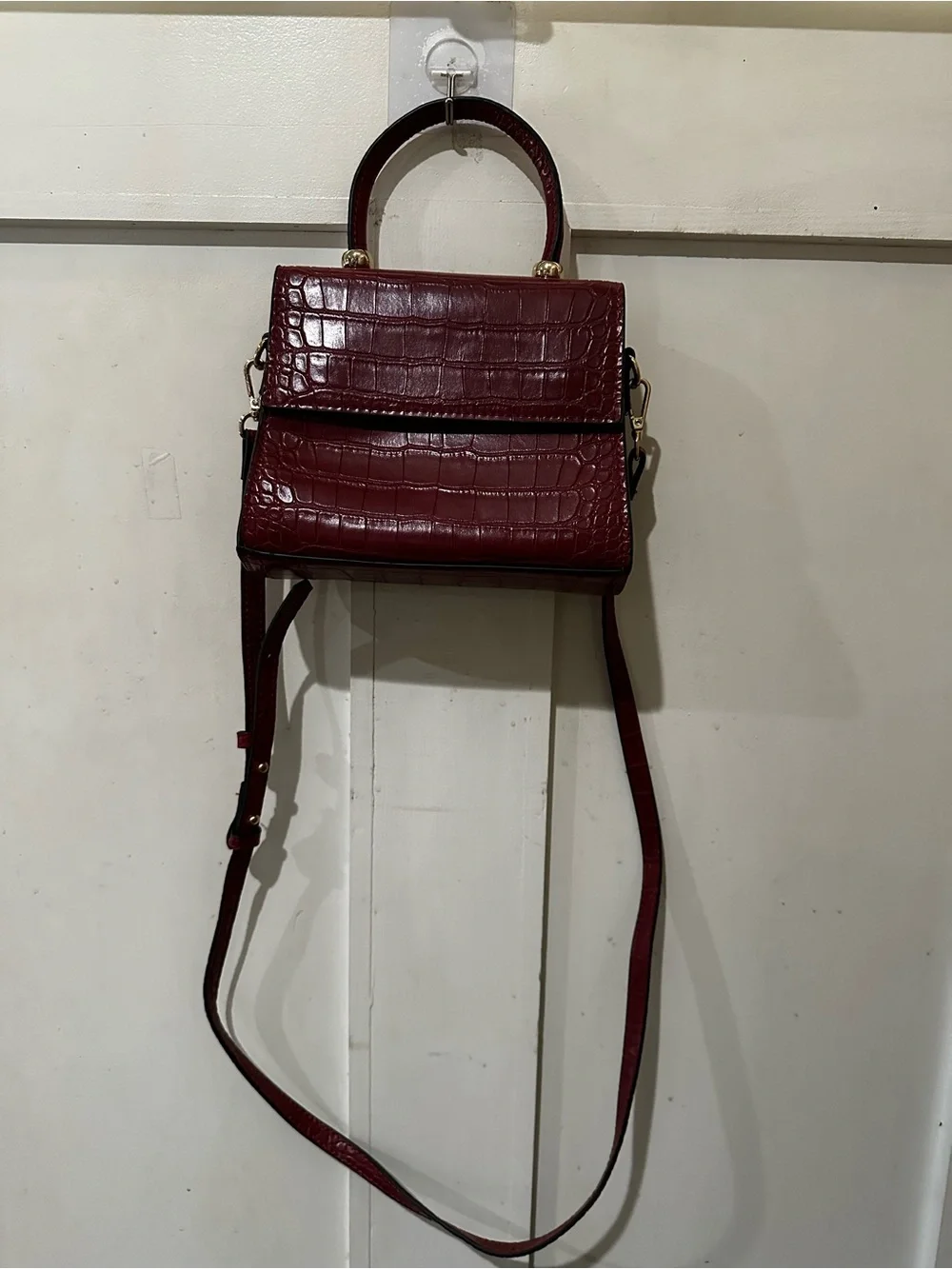 MNG by Mango Women's Faux Croc Top-Handle Bag in Burgundy